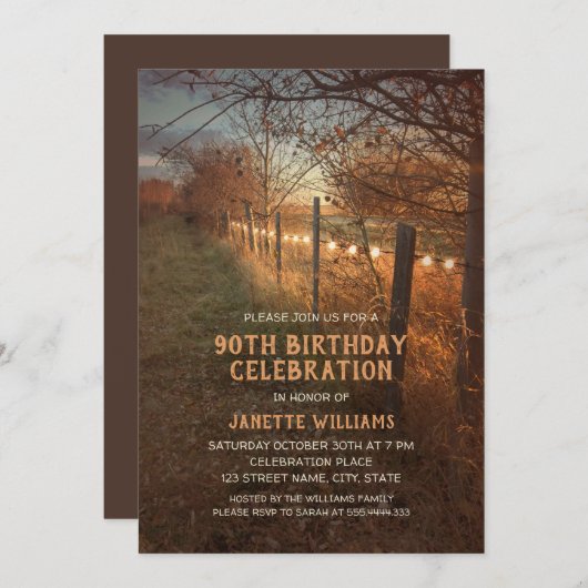 Bauernhof 90. Geburtstag Einladungen Rustikaler La (Vorne/Hinten)