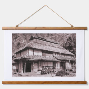 Bauernhof auf dem Dach von Mimasaka Wandteppich Mit Holzrahmen