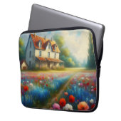 Bauernhof auf einem Feld von Blume Laptopschutzhülle (Vorderseite Links)