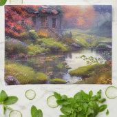 Bauernhof/Bach/Holz/Malerei Geschirrtuch (Gefaltet)