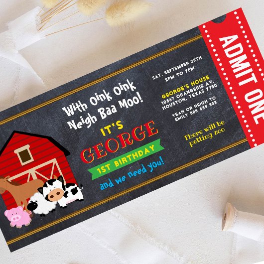 Bauernhof Barnyard Eintrittskarte Ticket Pass Gebu Einladung