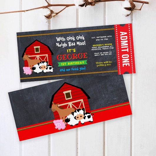 Bauernhof Barnyard Eintrittskarte Ticket Pass Gebu Einladung