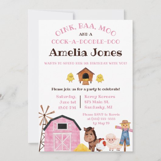 Bauernhof, Barnyard Tiere, Kinder-Geburtstagsparty Einladung (Vorderseite)