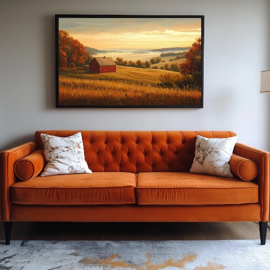 Bauernhof bei Sonnenaufgang mit Rolling Hills Leinwanddruck