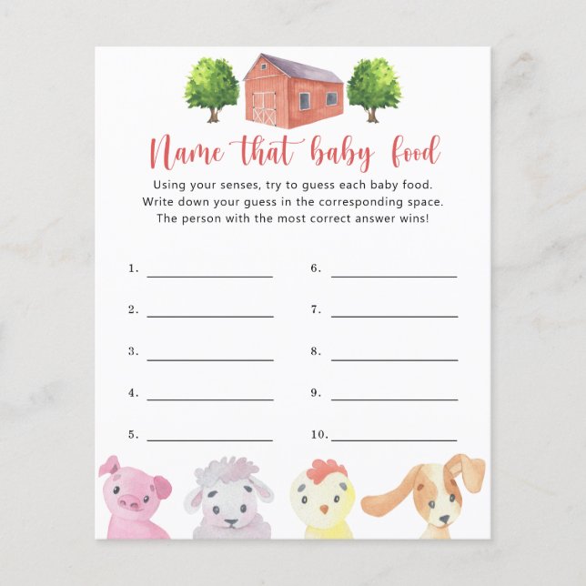 Bauernhof - Benennen Sie das Baby Food Dusche Spie (Vorderseite)