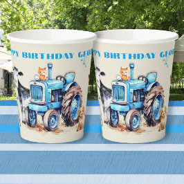 Bauernhof Birthday Blue Traktor Party Pappbecher
