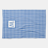 Bauernhof Blau und Weiß Gingham Kariert Monogram Geschirrtuch (Horizontal)