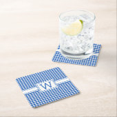 Bauernhof Blau und Weiß Gingham Kariert Monogram Rechteckiger Pappuntersetzer (Vor Ort)
