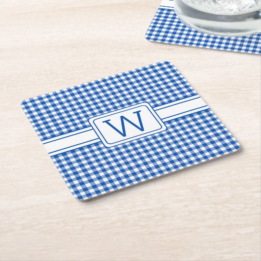 Bauernhof Blau und Weiß Gingham Kariert Monogram Rechteckiger Pappuntersetzer (angewinkelt)
