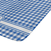 Bauernhof Blau und Weiß Gingham Kariert Monogram Schneidebrett (Ecke)