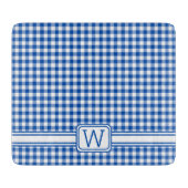 Bauernhof Blau und Weiß Gingham Kariert Monogram Schneidebrett (Vorderseite)