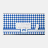 Bauernhof Blau und Weiß Gingham Kariert Monogram Schreibtischunterlage (Tastatur & Maus)