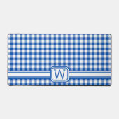Bauernhof Blau und Weiß Gingham Kariert Monogram Schreibtischunterlage (Vorderseite)