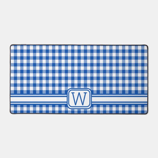 Bauernhof Blau und Weiß Gingham Kariert Monogram Schreibtischunterlage (Vorderseite)