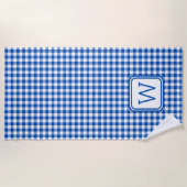 Bauernhof Blau und Weiß Gingham Kariert Monogram Strandtuch (Vorderseite)