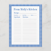 Bauernhof Blau und Weiß Gingham Karierte Rezept Begleitkarte (Vorderseite)
