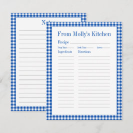 Bauernhof Blau und Weiß Gingham Karierte Rezept Begleitkarte
