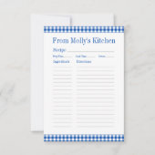 Bauernhof Blau und Weiß Gingham Karierte Rezept Mitteilungskarte (Vorderseite)