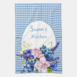 Bauernhof Blue Gingham und Rose Personalisiert Geschirrtuch