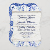 Bauernhof Blue Kraft Holz Fliesen Muster rustikal Einladung (Vorne/Hinten)