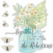 Bauernhof Blumenglas mit Bienen Wasserfarbe Aufkleber (Vorderseite)