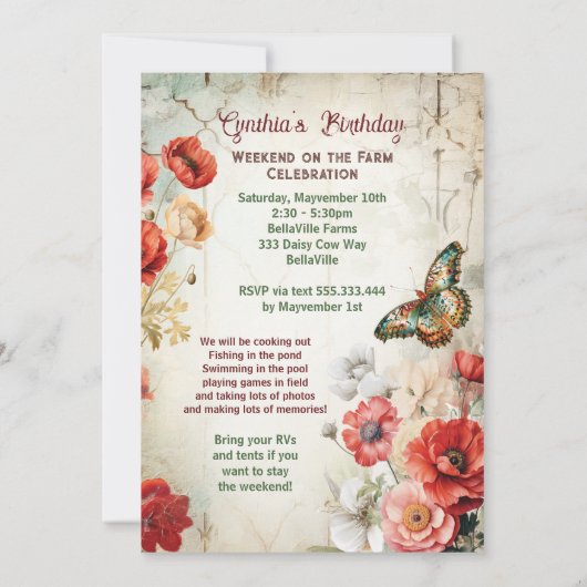 Bauernhof Blumenstrauß Party Einladung (Rückseite)