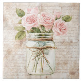 Bauernhof Cottailcore rustikales Mason Jar rosa Ro Fliese (Vorderseite)