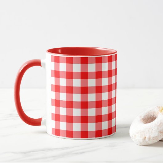 Bauernhof Country Red Gingham Karo Combo Tasse (Mit Donut)
