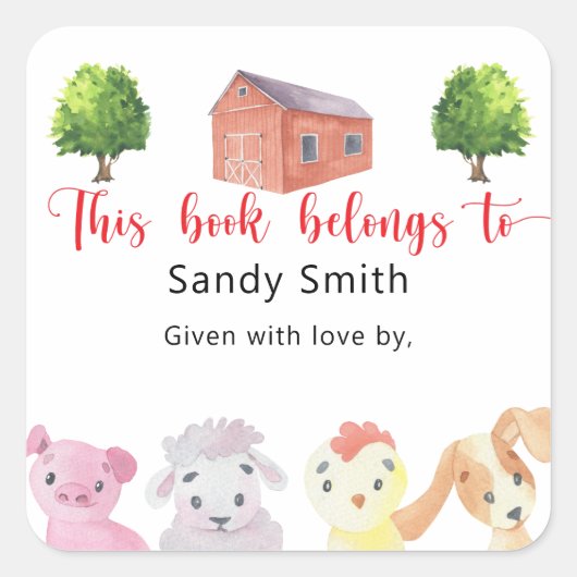 Bauernhof - dieses Buch gehört Quadratischer Aufkleber (Vorderseite)
