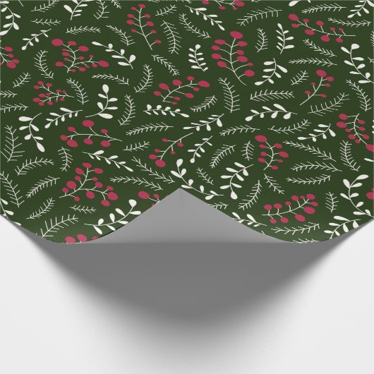 Bauernhof dunkelgrün rot rustikale Laubbaumstruktu Geschenkpapier (Ecke)