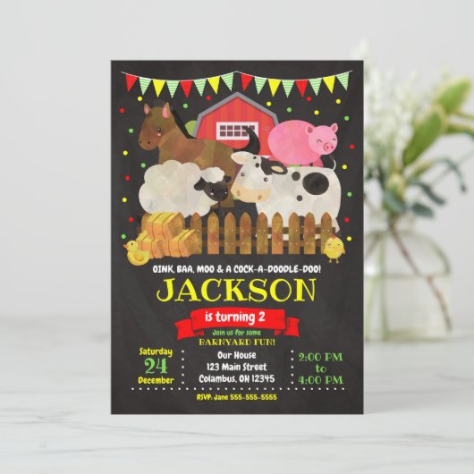 Bauernhof Einladung zum Geburtstag / Barnyard Part (Stehend Vorderseite)