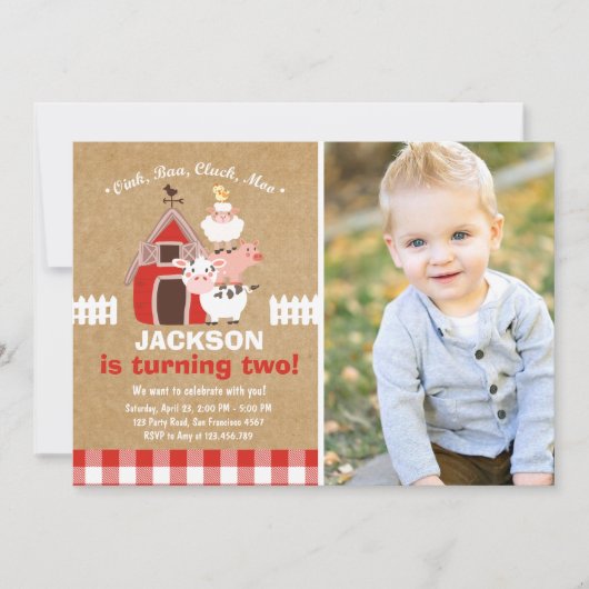 Bauernhof-Einladungs-Geburtstagaltes McDonald-Land Einladung (Vorderseite)