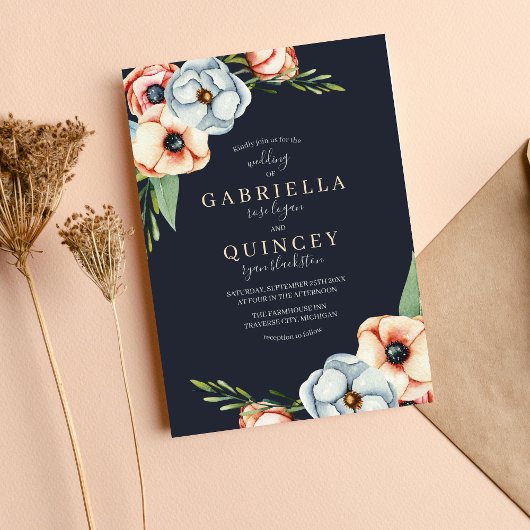 Bauernhof Floral Anemone Grüne Wreath Wedding Einladung