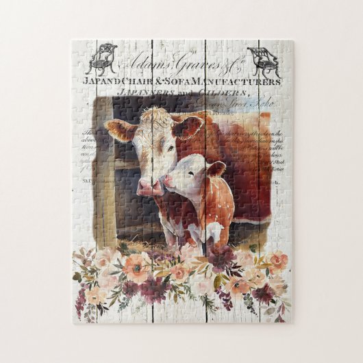 Bauernhof Floral Hereford Kühe Puzzle (Vertikal)