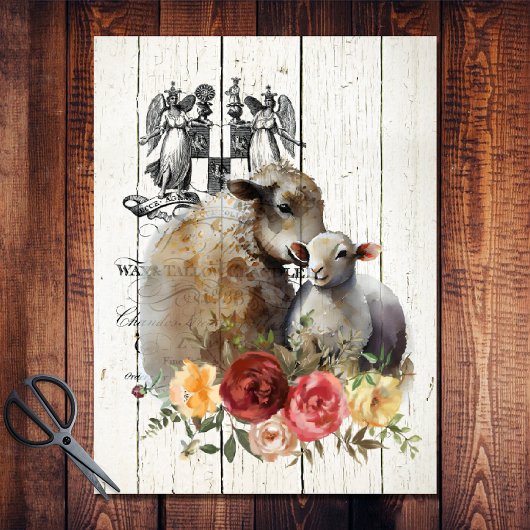 Bauernhof Floral Merino Sheep Seidenpapier