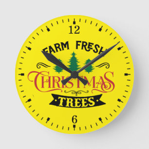 Bauernhof Frische Weihnachtsbaumen Design-54394 Runde Wanduhr