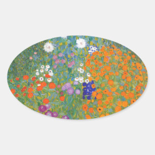 Bauernhof-Garten Gustav Klimt //Bauerngarten // Ovaler Aufkleber