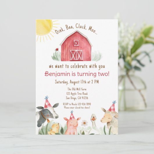 Bauernhof Geburtstag Einladung Junge oder Mädchen  (Stehend Vorderseite)