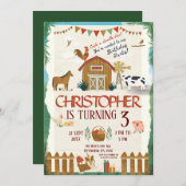 Bauernhof Geburtstagskinder-Barnyard Einladung (Vorne/Hinten)