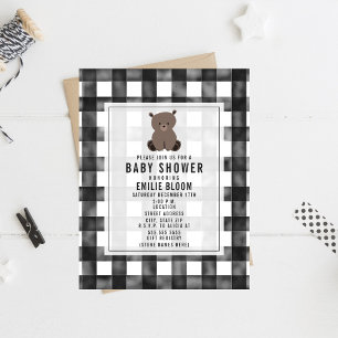 Bauernhof Gingham Bear Babydusche Einladung