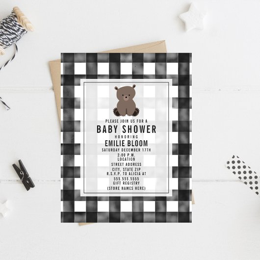 Bauernhof Gingham Bear Babydusche Einladung