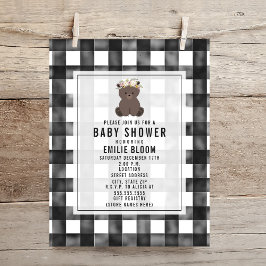 Bauernhof Gingham Boho Bear Babydusche Einladung