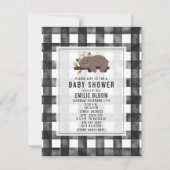 Bauernhof Gingham Boho Sleepy Bear Baby Dusche Einladung (Vorderseite)