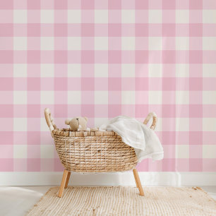 Bauernhof Gingham Hübsch Pink Tapete