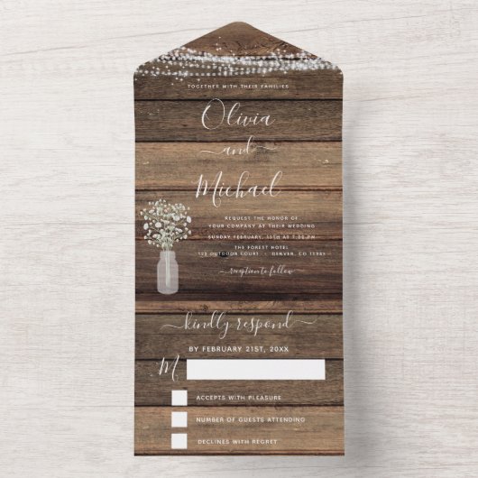 Bauernhof Gipskraut Rustikale Hochzeit RSVP All In One Einladung (Innen Boden)