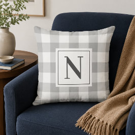 Bauernhof Gray Gingham Karo Kariert Monogram Kissen