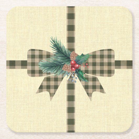 Bauernhof Holiday Kariert Bow Rechteckiger Pappuntersetzer (Vorderseite)