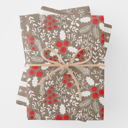 Bauernhof Holly Berries White Rustic Kraft Geschenkpapier Set (Beispiel)