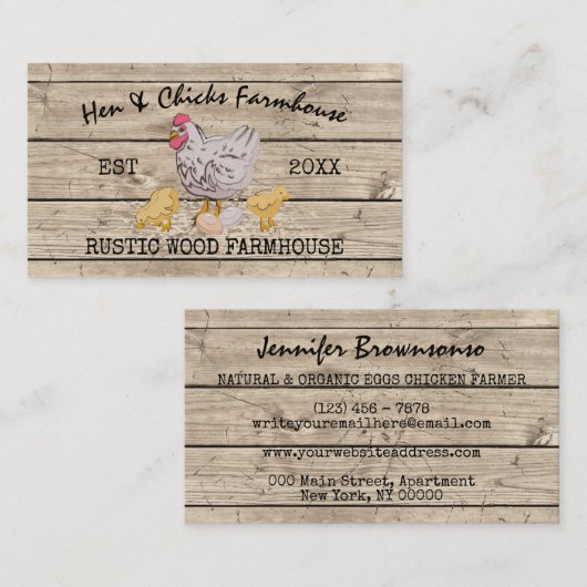 Bauernhof Holz rustikale Hühner Hen Visitenkarte (Vorne/Hinten)