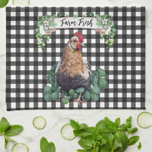 Bauernhof | Hühner | Personalisiertes Hängeband Geschirrtuch (Gefaltet)
